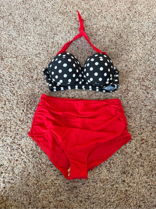 Other - Retro Polka Dot Bikini Top with High-Waist Red Bottoms